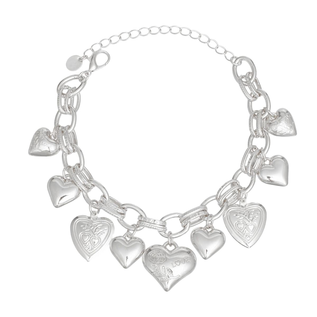 Charm Bracelet Silver Puffy Heart Chain for Women