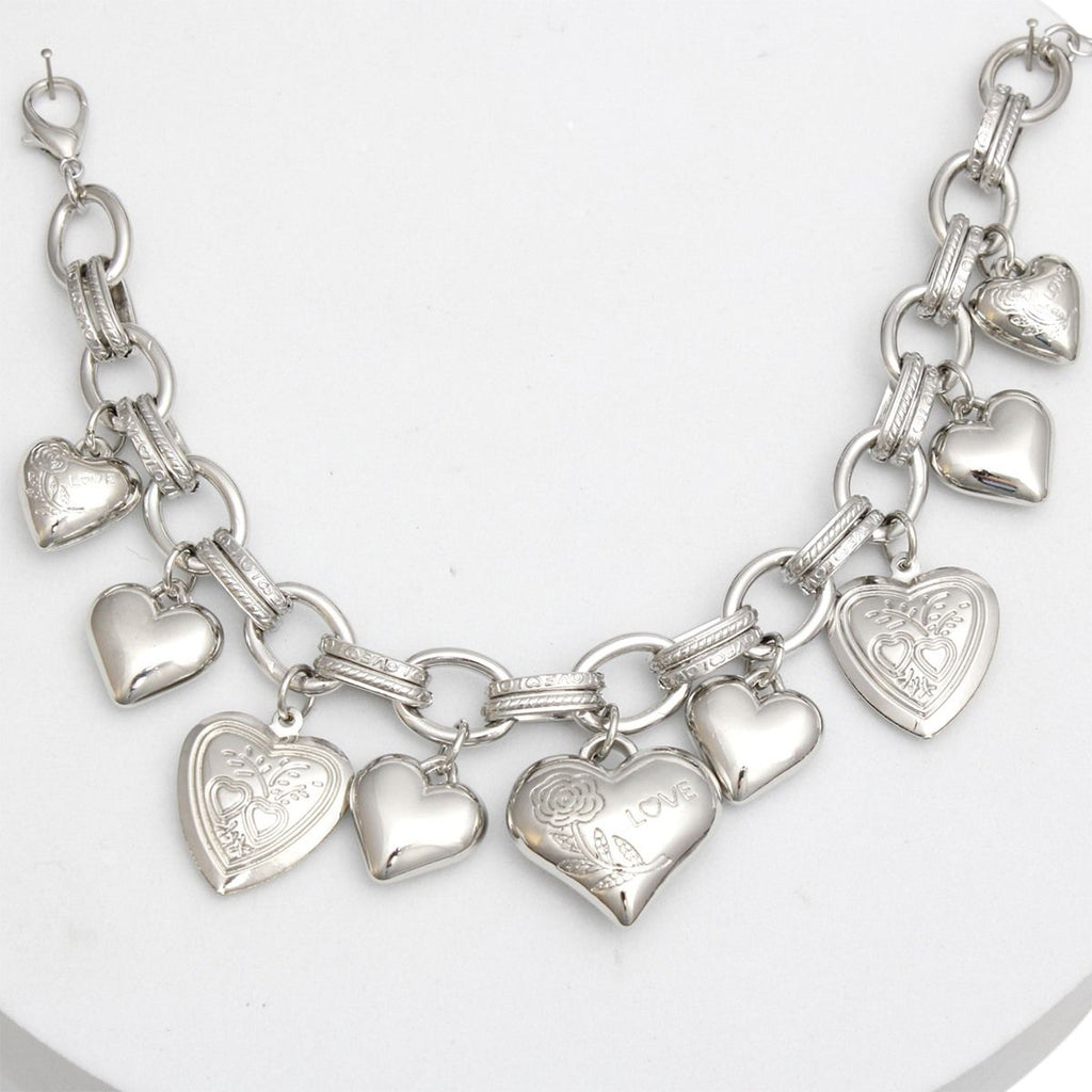 Charm Bracelet Silver Puffy Heart Chain for Women