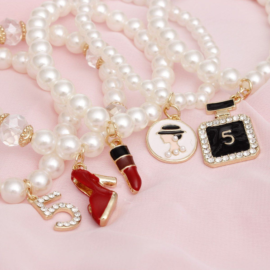 Charm French Perfume Cream Pearl Stretch Bracelets