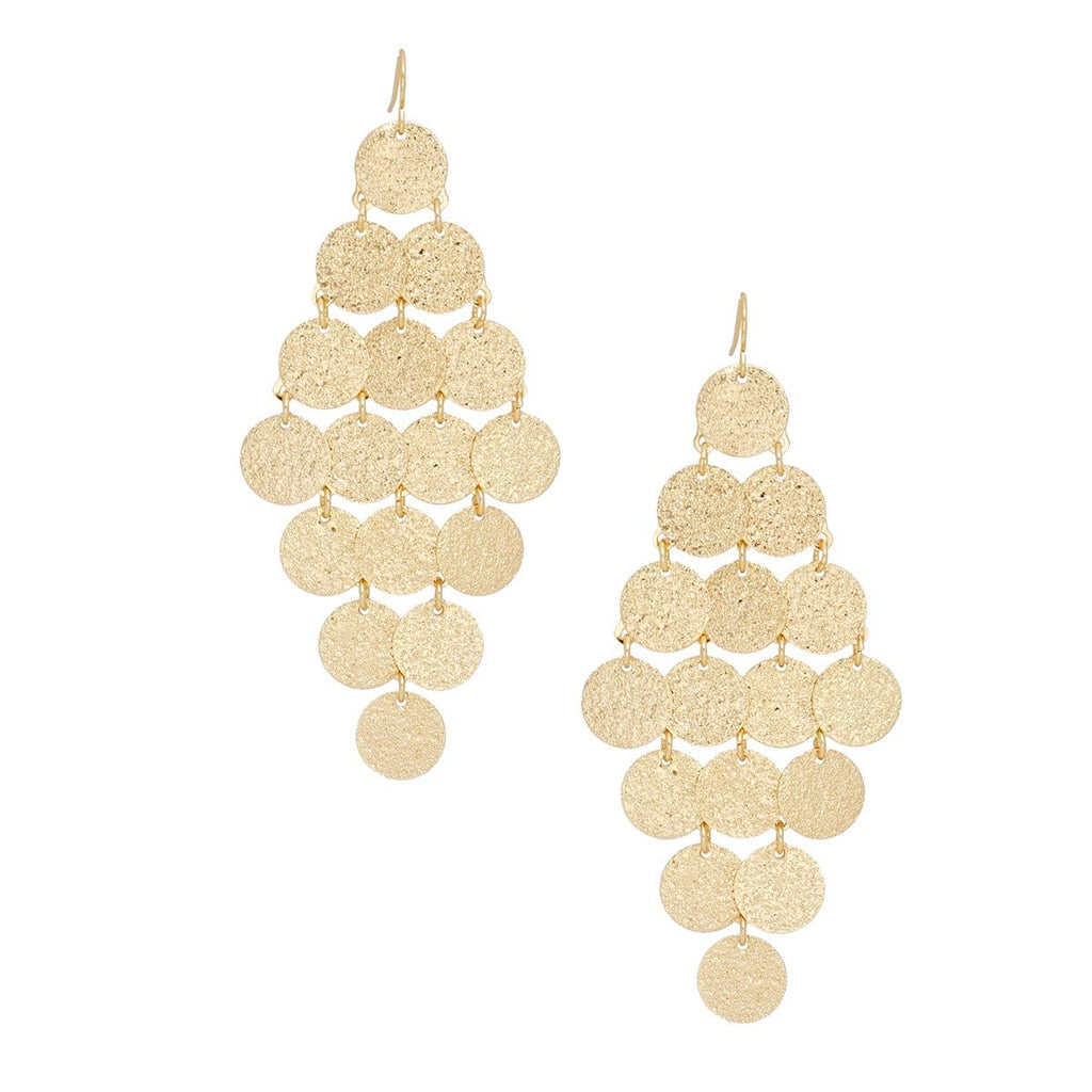Fish Hook Brushed Gold Coin Dangle Earrings