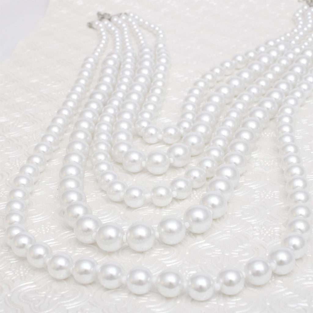 Pearl Long Layered 5 Strand White Necklace Women
