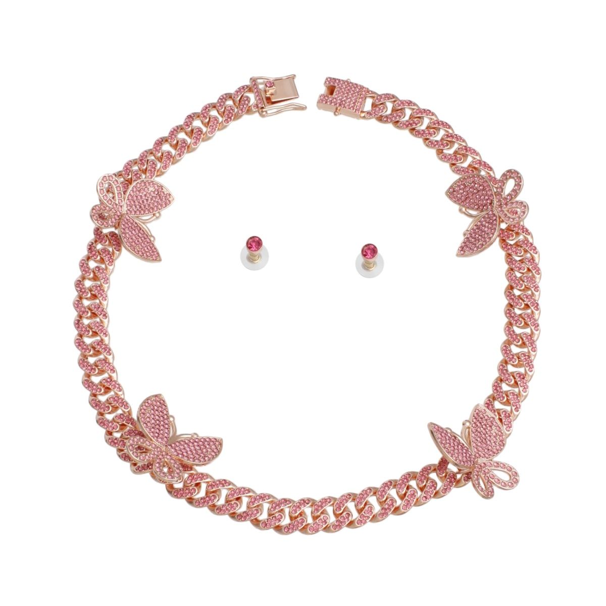 Iced Rose Gold Butterfly Cuban Chain Set