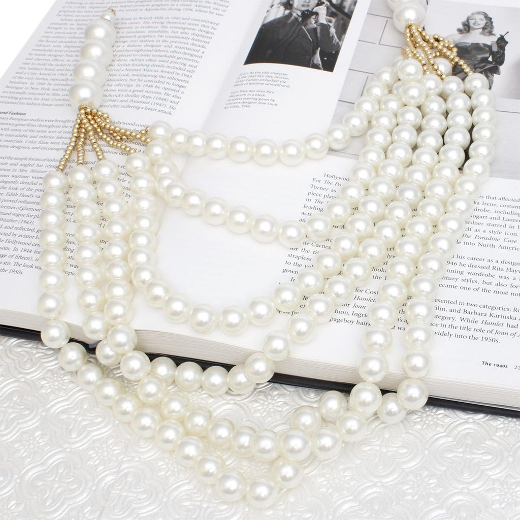 Pearl Long Layer 6 Strand Cream Chunky Necklace