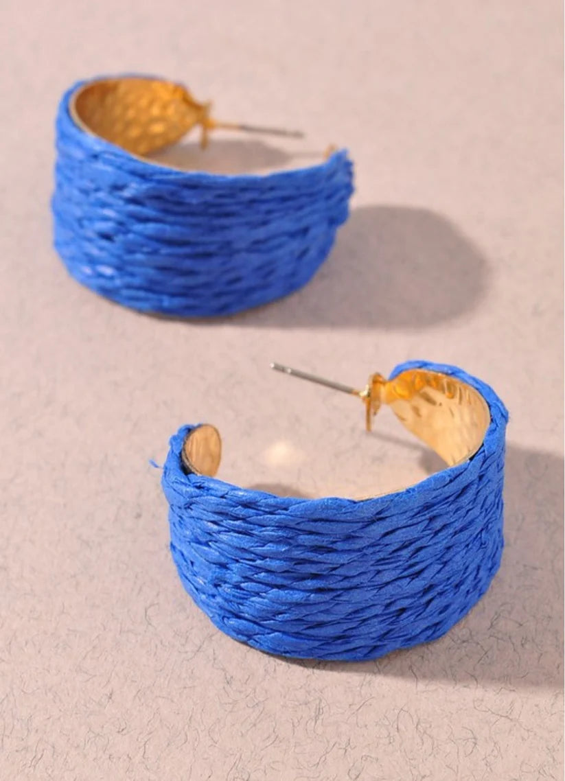 Wide Raffia Straw Hoop Earrings